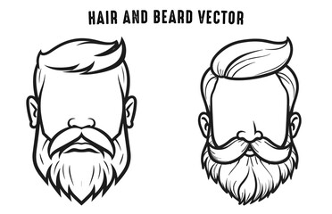 Hairstyle with beard silhouette outline Vector, Set of different silhouettes of bearded