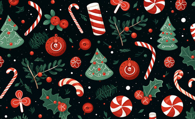 Joyful Christmas Pattern with Iconic Holiday Elements