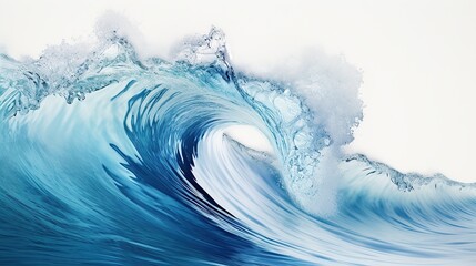 Blue sea wave with white foam isolated on white - obrazy, fototapety, plakaty
