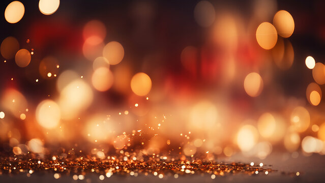 Red and Gold Fireworks and bokeh background. New Year's eve concept.