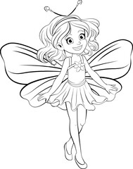Whimsical Fairy Cartoon Character Outline