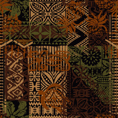 Hawaiian style tribal element fabric patchwork abstract vintage vector seamless pattern 