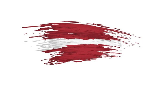 Latvia flag animation. Brush strokes. Latvian flag on a white background. Independence day. Latvia state patriotic national banner template. Place for text. Animated design element, seamless loop