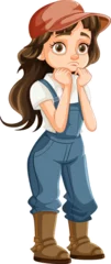 Foto op Plexiglas Bored Farmer Girl Cartoon Character Wearing Hat © GraphicsRF