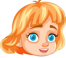 Smiling Cartoon Girl with Short Orange Hair