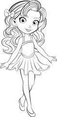 Cute Girl Cartoon Character in Fancy Party Dress