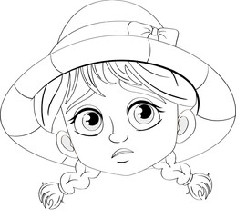Sad Girl with Braids: A Vector Cartoon Illustration