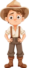 Foto op Plexiglas Bored Sad Boy in Farmer Overalls Cartoon Character © GraphicsRF