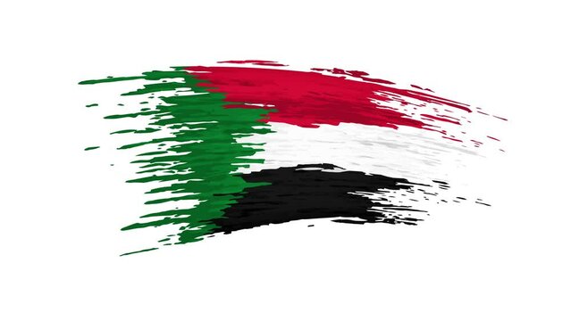 Sudan flag animation. Brush painted sudanese flag, white background. Independence day. Sudan state patriotic national banner template. Place for text. Animated design element, seamless loop