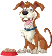 Foto op Plexiglas Excited Cartoon Dog Sitting in Front of Food © GraphicsRF