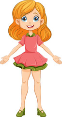 Cheerful Girl Cartoon Character Standing and Smiling