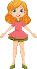 Foto op Plexiglas Cheerful Girl Cartoon Character Standing and Smiling © GraphicsRF