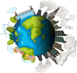 Foto op Plexiglas Isolated Earth Sphere Cartoon: Beautiful Weather vs. Pollution © GraphicsRF