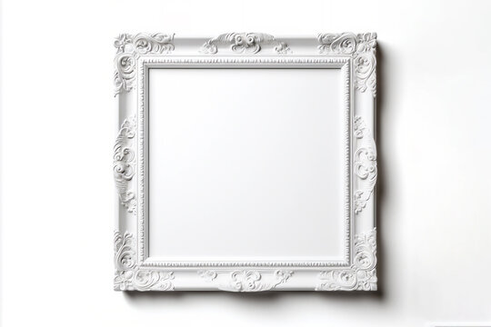 Ornate landscape picture frame with an empty blank canvas for use as a border or home décor, stock photo isolated on a white background