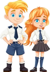 Foto op Plexiglas Male and Female Students in Cartoon Uniforms © GraphicsRF