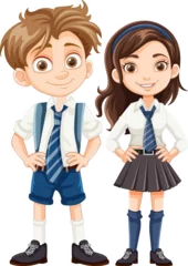 Foto op Plexiglas Cartoon Characters of Boy and Girl Students in Uniform © GraphicsRF