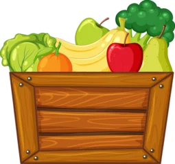 Foto op Plexiglas Fresh and Colorful Fruits and Vegetables in Wooden Crate © GraphicsRF