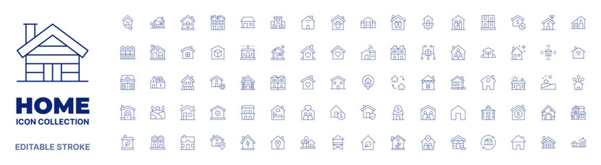 Home icon collection. Thin line icon. Editable stroke. Editable stroke. Home icons for web and mobile app. - obrazy, fototapety, plakaty