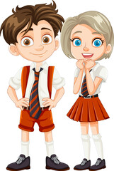 Cartoon Characters of Boy and Girl Students in Uniform