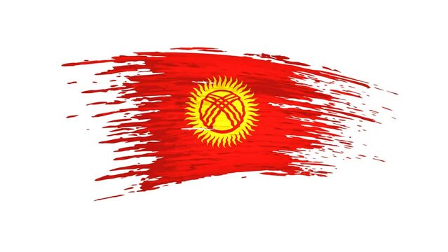 Kyrgyzstan flag animation. Brush painted kyrgyz flag, white background. Independence day. Kyrgyzstan state patriotic national banner template. Place for text. Animated design element, seamless loop