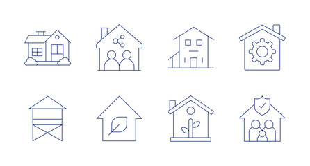 Home icons. Editable stroke. Containing home, beach house, eco house, shared housing, house, maintenance, family.