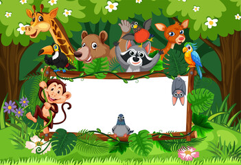 Obraz na płótnie Canvas Happy Wild Animals in Forest Theme