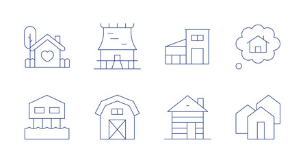 Home icons. Editable stroke. Containing home, stilt house, modern house, wood house, rong, farm house, house, community.