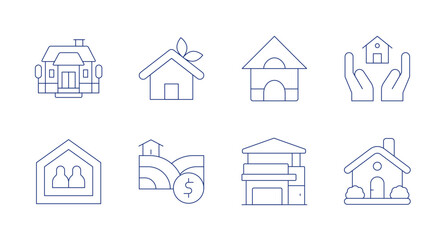 Home icons. Editable stroke. Containing home, shared housing, pet house, modern house, green house, land, house.