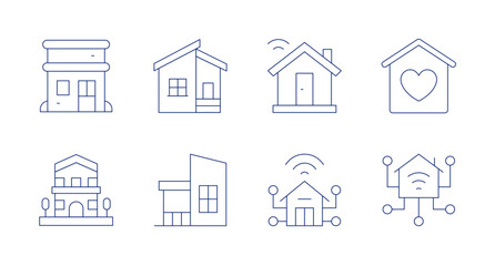 Home icons. Editable stroke. Containing house, big house, smart home, smart house, property, home.