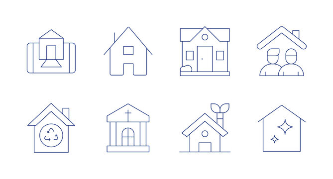Home icons. Editable stroke. Containing home, eco house, house, charnel house, shared flat, clean.