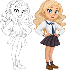 Smiling Teen Girl Student in Uniform