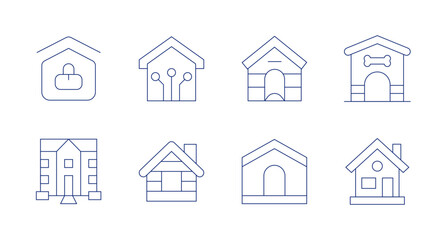 Home icons. Editable stroke. Containing work from home, retirement home, pet house, dog house, smart home, cabin, house.
