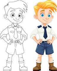 Cute Blond Hair Boy in Officer Cartoon Uniform