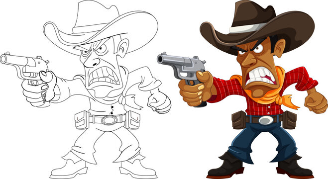 Angry Cowboy Cartoon Character Holding Gun