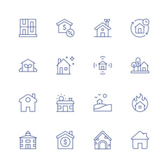 Home line icon set on transparent background with editable stroke. Containing house, eco house, home, octagon house, smart home, mortgage, family.