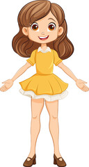 Cheerful Girl Cartoon Character Standing and Smiling