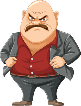 Grumpy Bald Mafia Man Cartoon Character