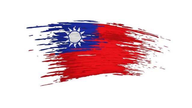 Taiwan flag animation. Brush strokes. Painted taiwanese flag on white background. Double ten day. Taiwan state patriotic national banner template. Copy space. Animated design element, seamless loop