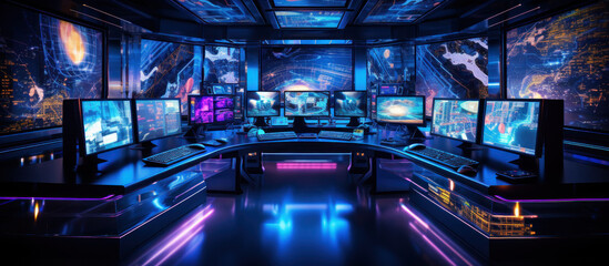 High-Tech Control Room Inside Space Station