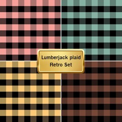 Retro Collor Collection Set of Lumberjack plaid seamless patterns for your design, autumn winter scarf, flannel shirt, other modern fashion textile print.