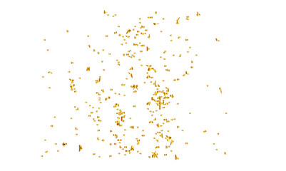 Luxury gold sparkle confetti glitter and zigzag ribbon falling down on transparent background.