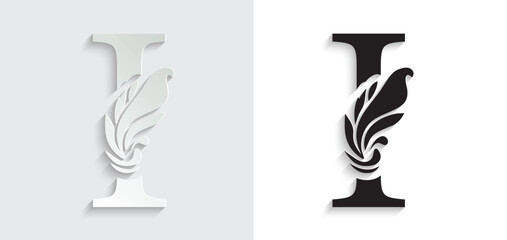letter I. flower letters. Vintage ornament initial Alphabet. Logo vector	
