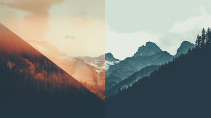 Editable vintage visuals for different sectors - photography mountain and forest - obrazy, fototapety, plakaty