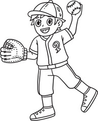 Baseball Boy Pitching Isolated Coloring Page 