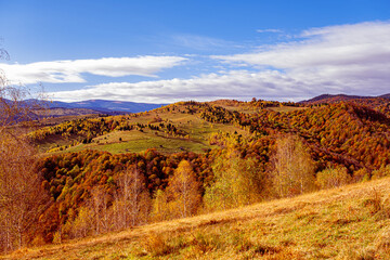 beautiful autumn lendscape in the Romanian mountains, Fantanele village area, Sibiu county, Cindrel mountains, Romania