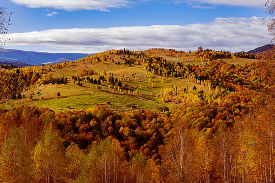 beautiful autumn lendscape in the Romanian mountains, Fantanele village area, Sibiu county, Cindrel mountains, Romania