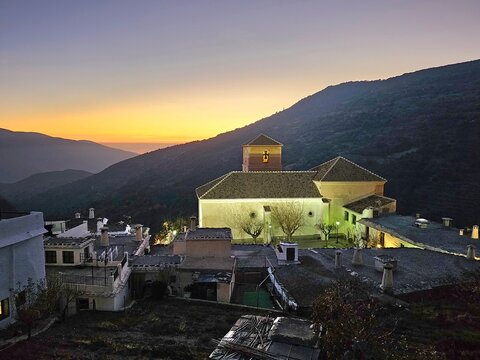 Bubion church in the Alpujarra at sunset