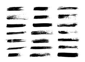 Vector grunge brush strokes. Set of different black brush stroke. Dirty artistic design element, box, frame or background for text.