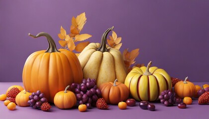 Festive Fruit Fusion: 3D Style Pumpkins and Autumn Bounty