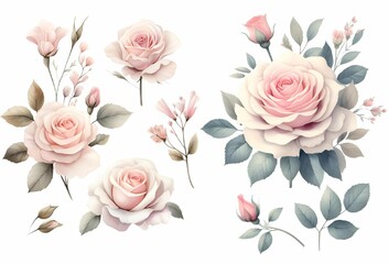 a collection of flowers on a white background with watercolors